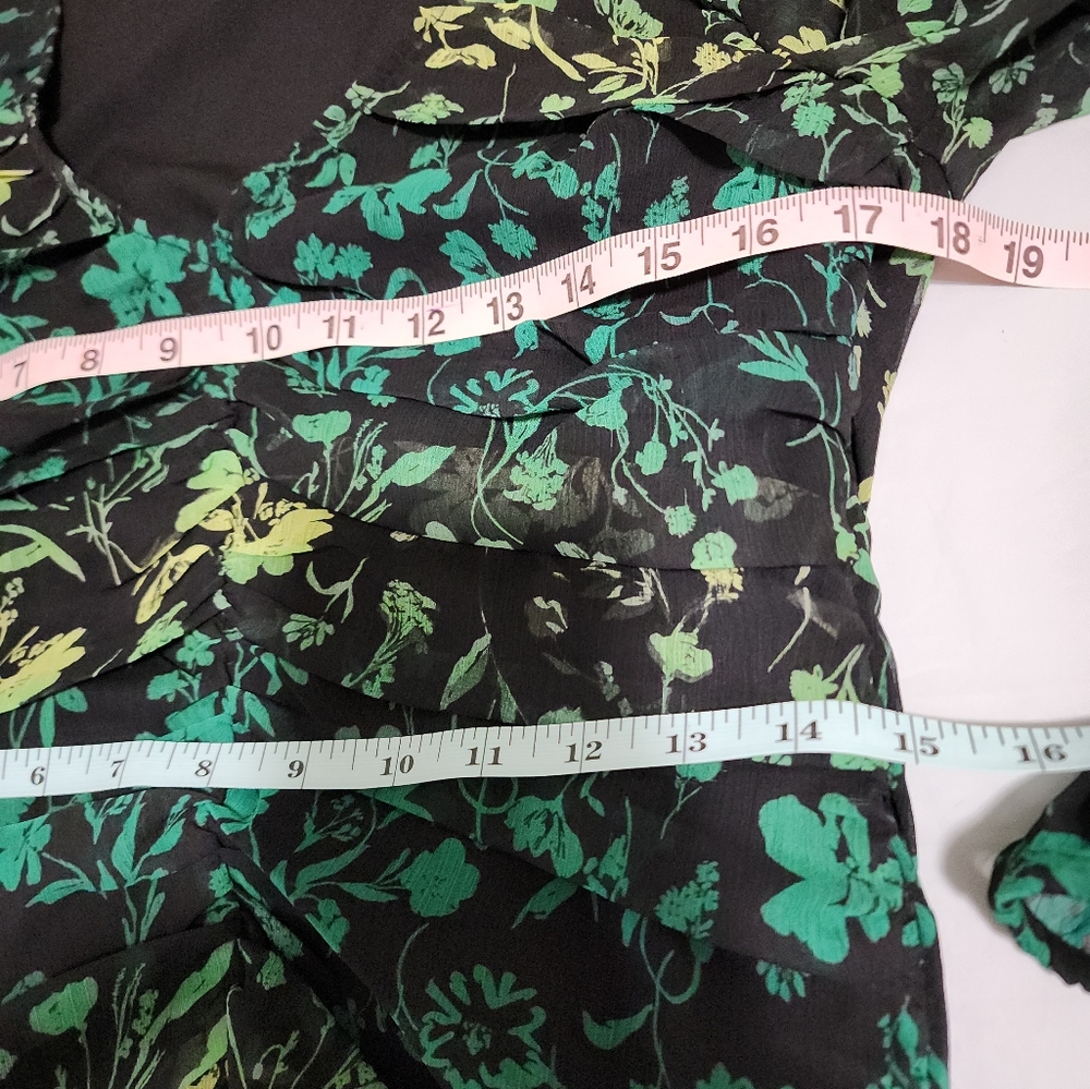 A New Day Green Floral Ruched Mesh Bodycon Mini Dress Size Medium - Picture 13 of 15